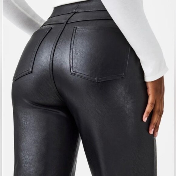 NWT SPANX LEATHER-LIKE Faux II Slim Straight Leg Pant 20528R Luxe Black Size 1X - Picture 3 of 16